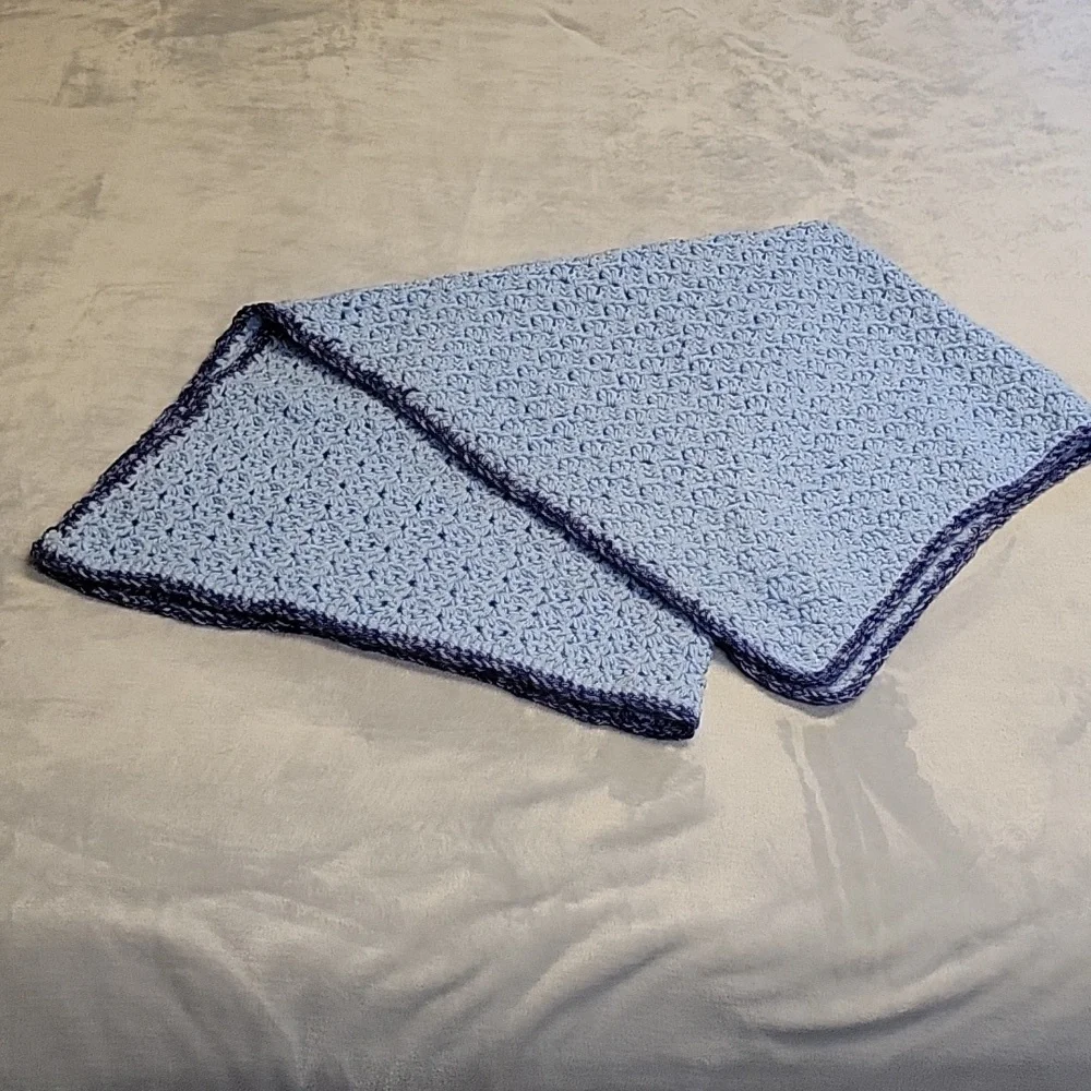Handmade Blue Crochet Blanket, 39.5